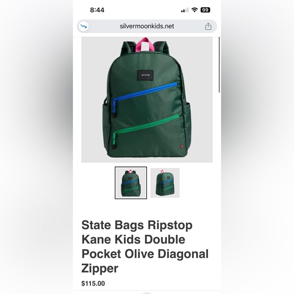 State Kane Kids Double Pocket Olive Backpack - Picture 5 of 9